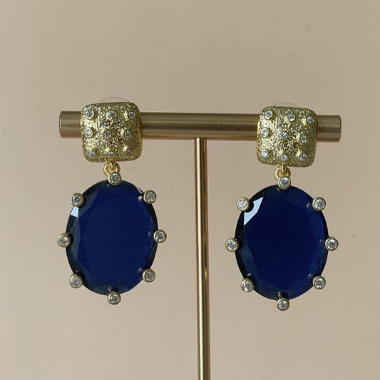 ARETES AMADEA GRANDE -DROP AZUL MARINO CRISTAL CLEAR