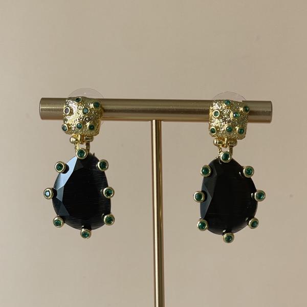 ARETES AMADEA -DROP NEGRO CRISTAL VERDE