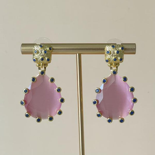 ARETES AMADEA GRANDE -DROP LAVANDA CRISTAL AZUL MARINO