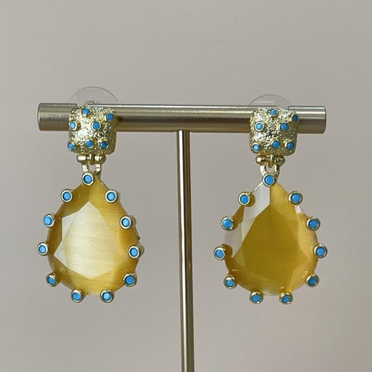 ARETES AMADEA- DROP MOSTAZA CRISTAL TURQUESA