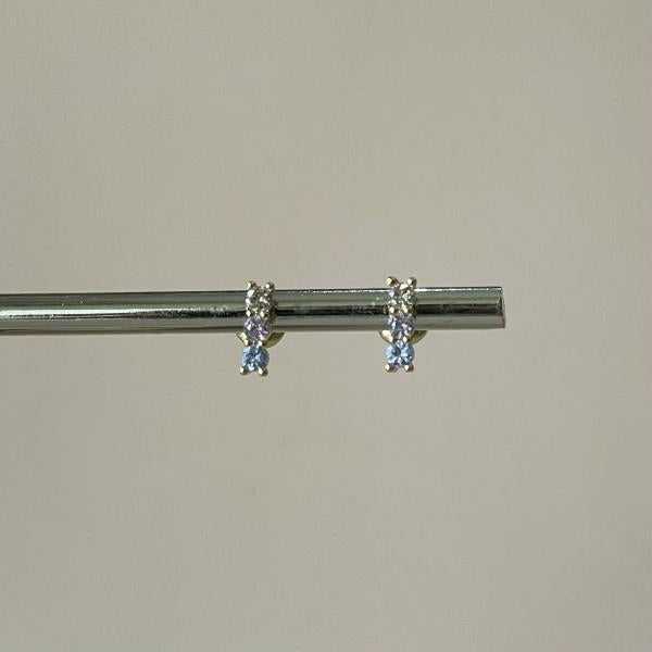 ARETES TRES CRISTALES AZUL ROSA Y CLEAR