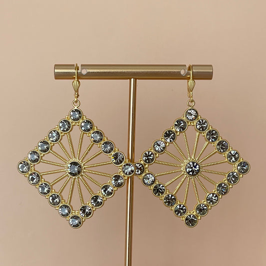 ARETES ROMBO CRISTAL GRIS