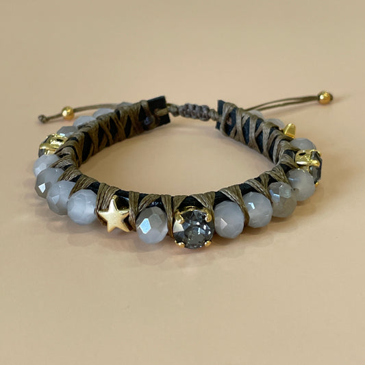 PULSERA FAVORITA PIEDRA GRIS HUMO CON ESTRELLA CRISTAL GRIS -HC