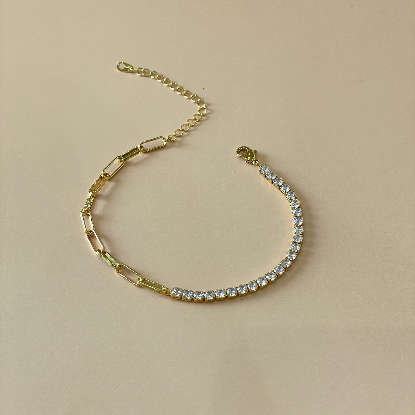 PULSERA TENNIS MITAD CADENA GOLD