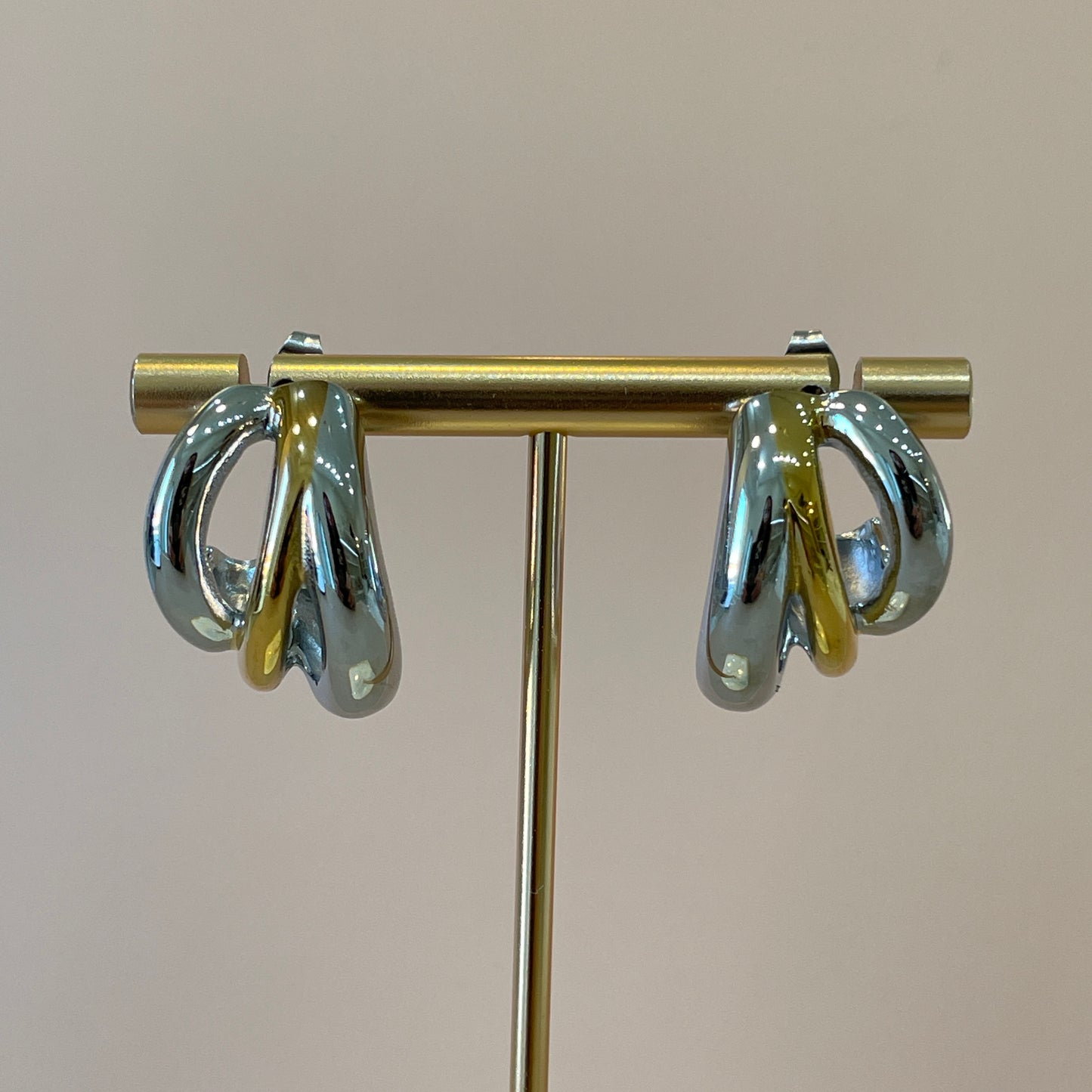 ARRACADAS CHUNKY TRIPLE SILVER GOLD