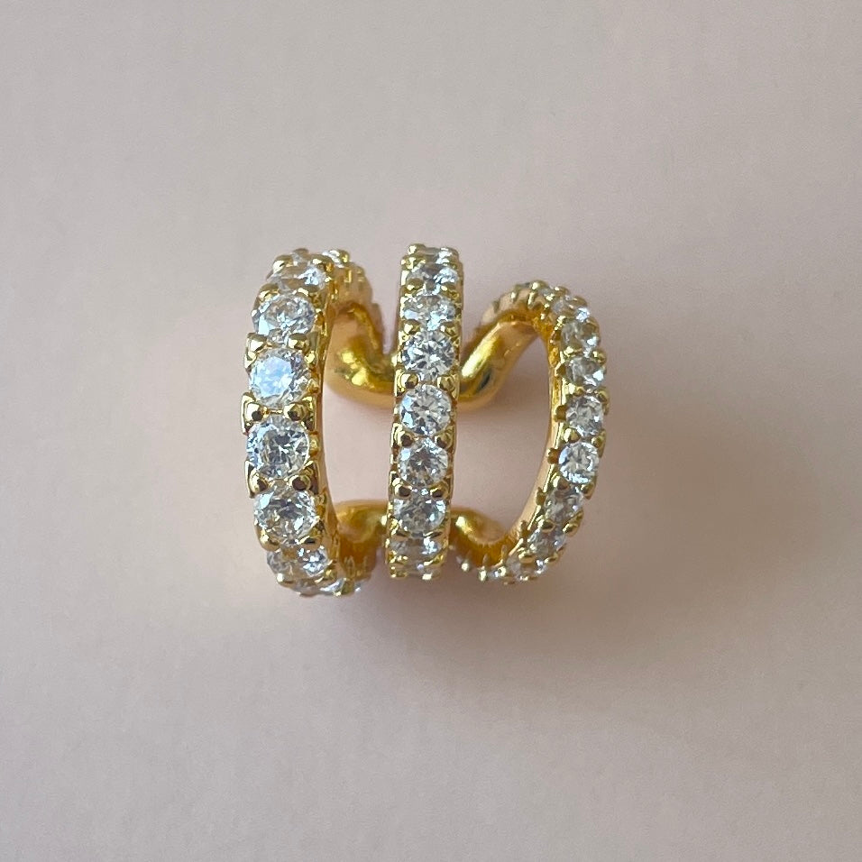 EARCUFF GOLD 3 HILERAS DE PIEDRAS