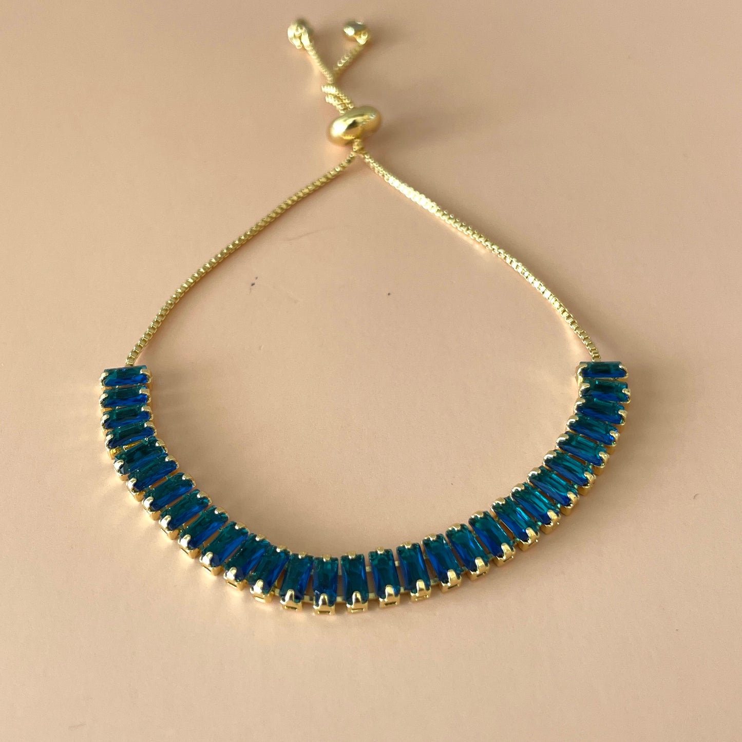 PULSERA BAGUETTE GRANDE AJUSTABLE AZUL MARINO