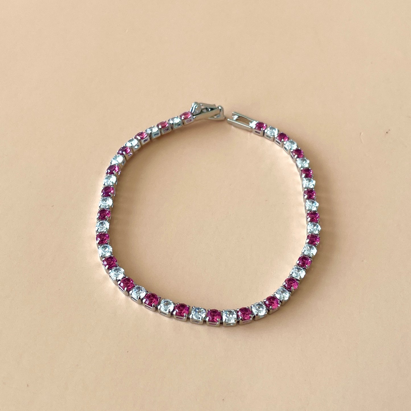 PULSERA TENNIS SILVER ROSA -CLEAR