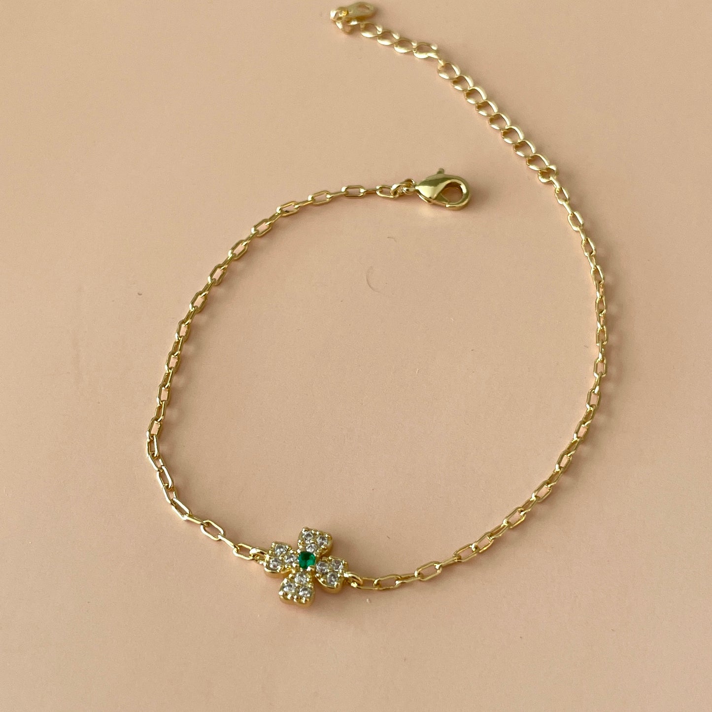 PULSERA TREBOL CON PUNTO VERDE