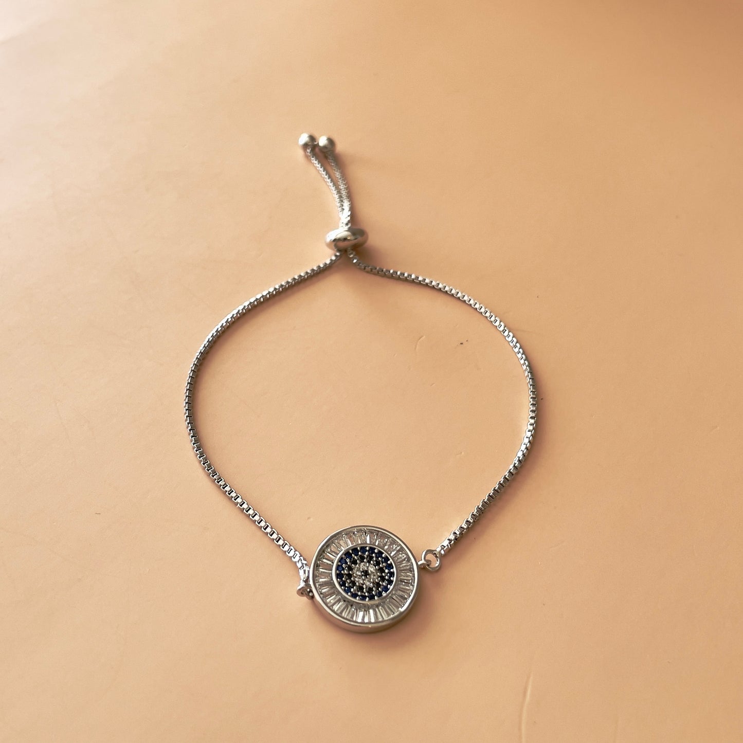 PULSERA BAGUETTE OJO AZUL SILVER