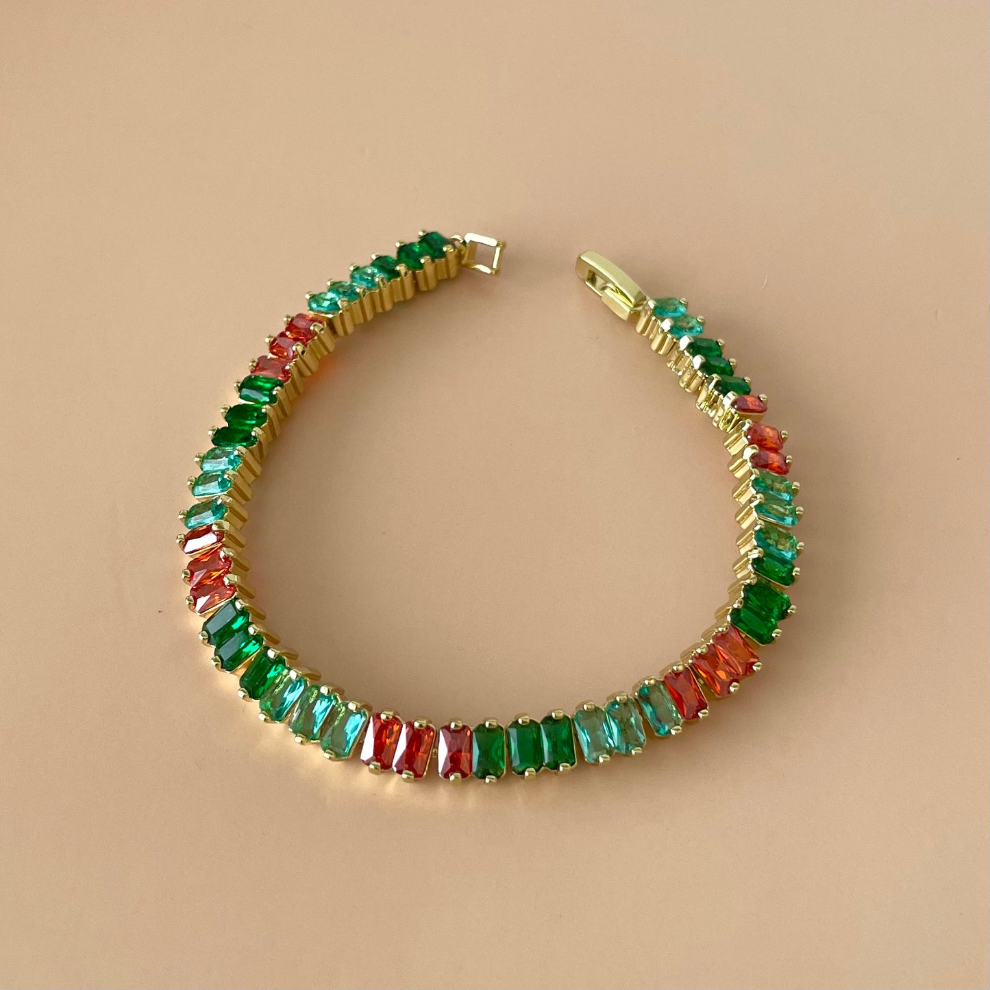 PULSERA CRISTAL BAGUETTE ROJO -VERDE
