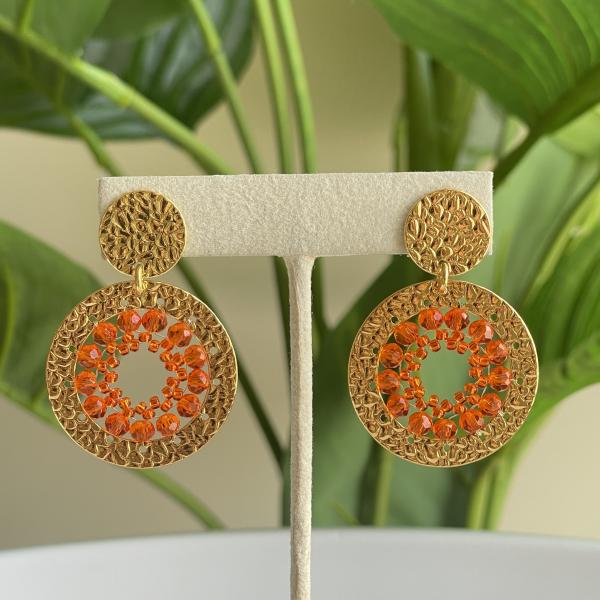 ARETES CIELO DISEÑO MARTILLADO CIRCULO XS NARANJA