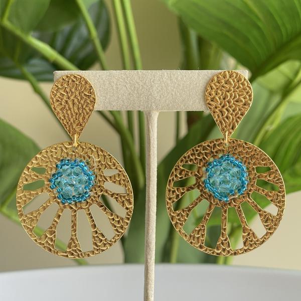 ARETES MERIDA DISEÑO MARTILLADO CIRCULO AZUL