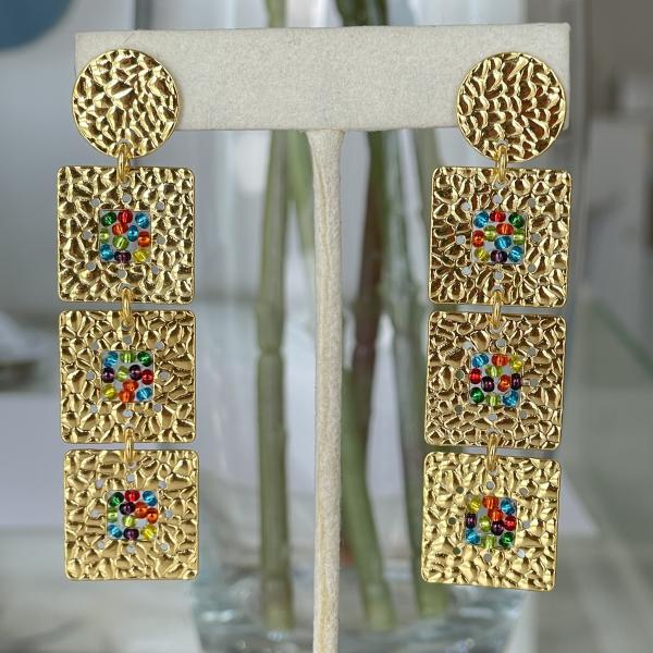 ARETES CANE TRIO DISEÑO MARTILLADO EN CIRCULO - MIX COLORFUL