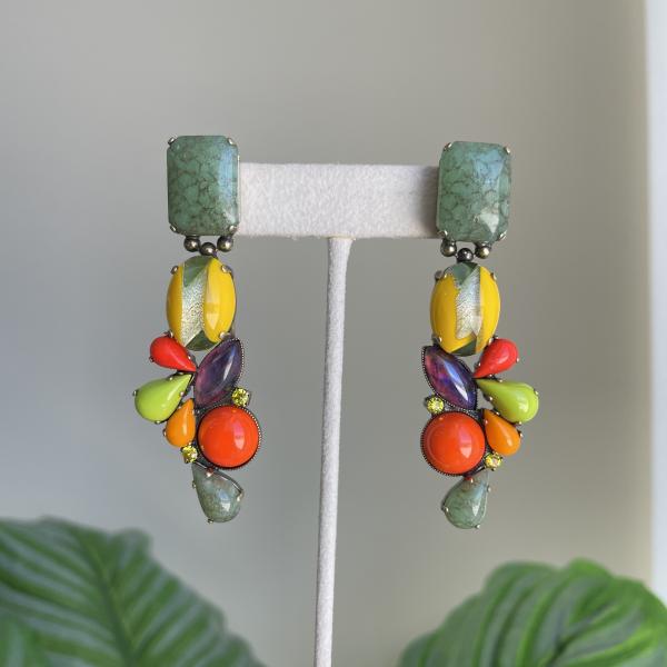 ARETES CLARISSA VERDE CON NARANJA