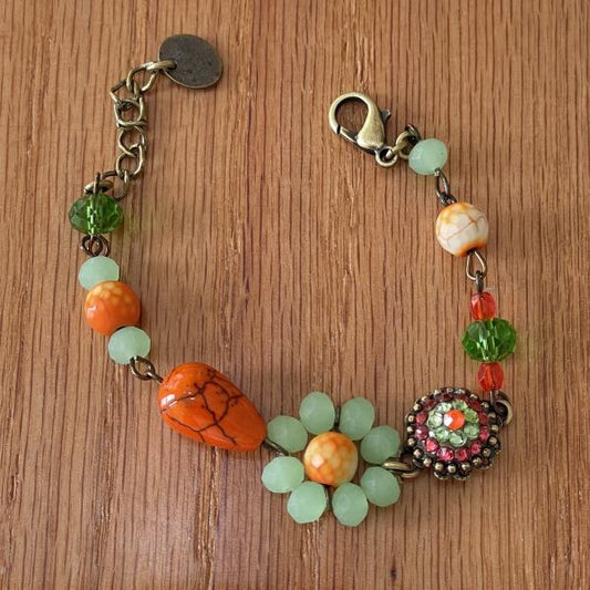 PULSERA FLOWER NARANJA VERDE