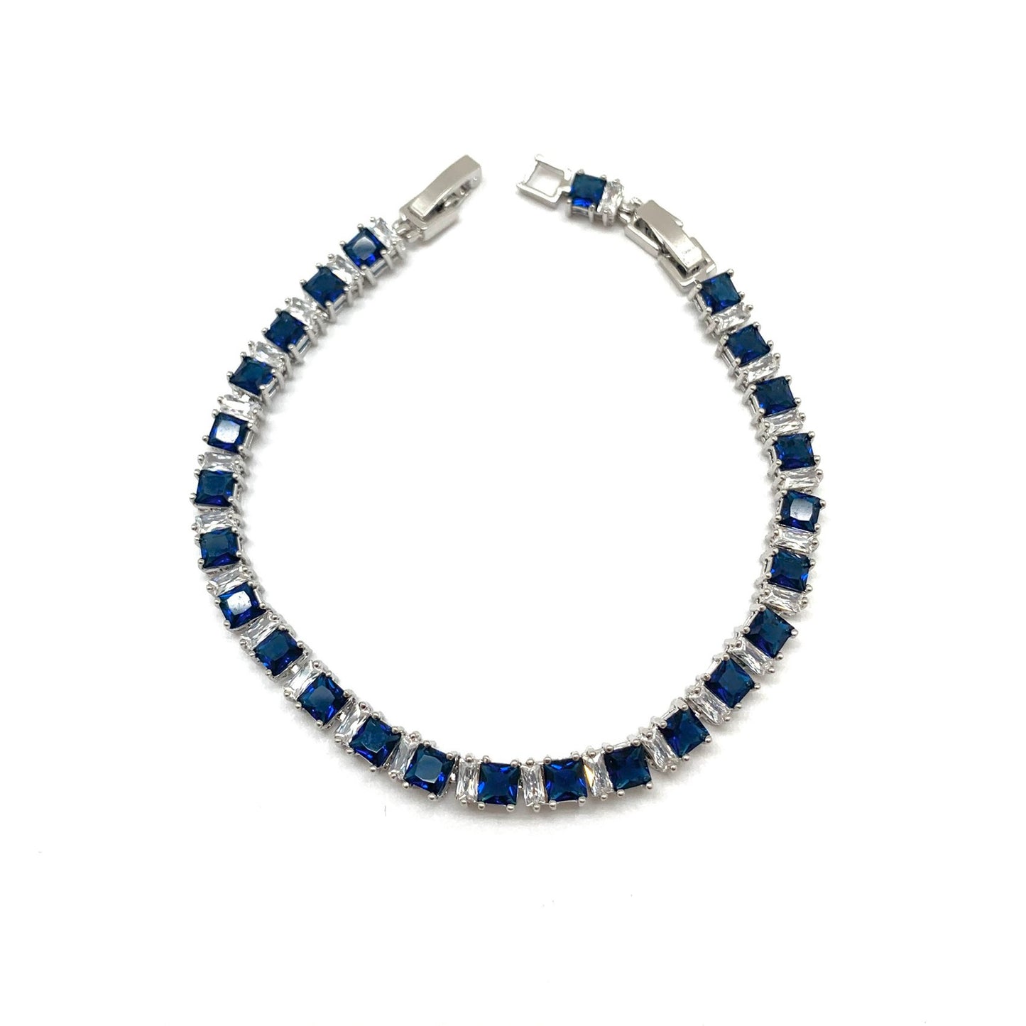 PULSERA TENNIS SILVER AZUL -CLEAR