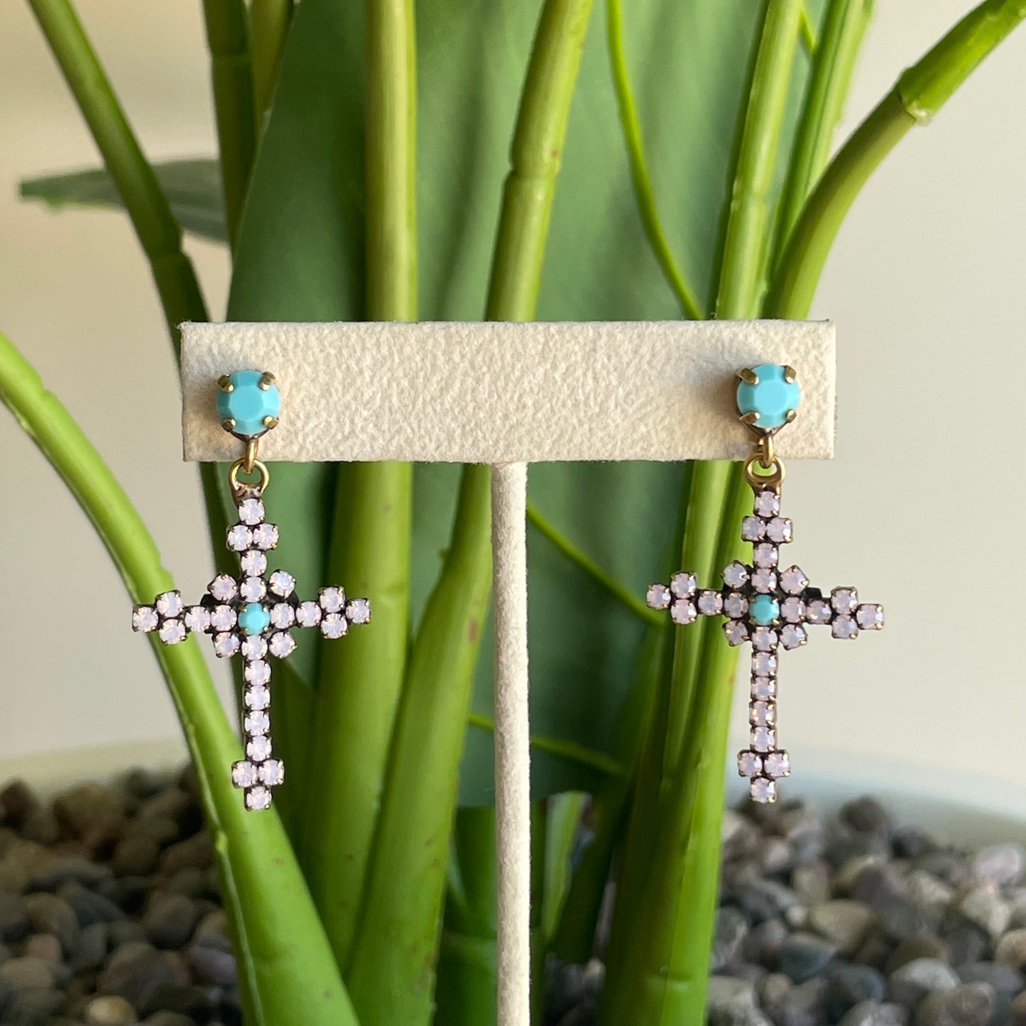 ARETES CRUZ ROSA