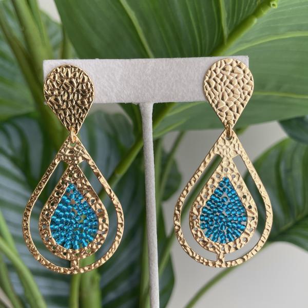 ARETES ALEGRIA DISEÑO MARTILLADO EN GOTA DOBLE - AZUL