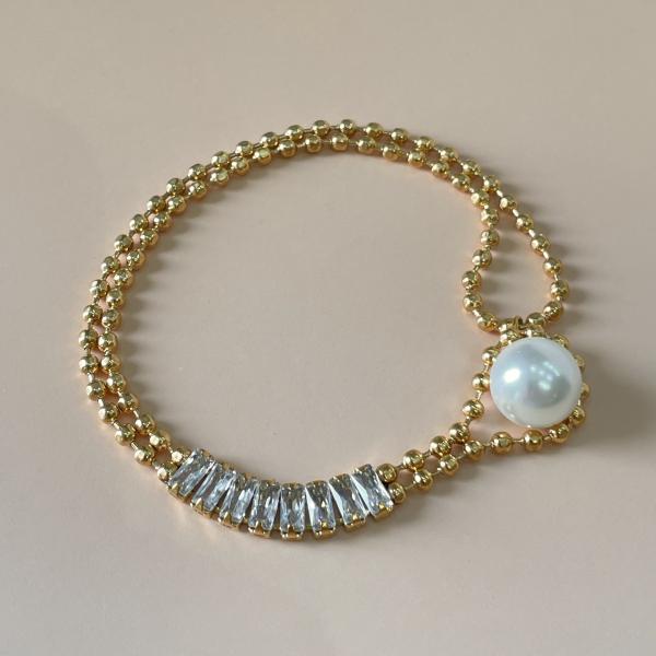 PULSERA BOLITAS CRISTAL BAGUETTE CON PERLA