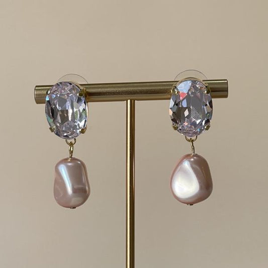 ARETES CATALINA CON PERLA -ROSA