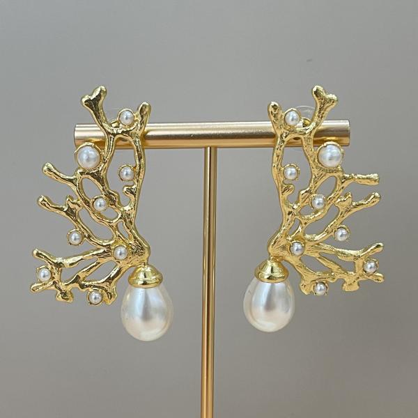 ARETES ALGAS GOLD CON PERLAS