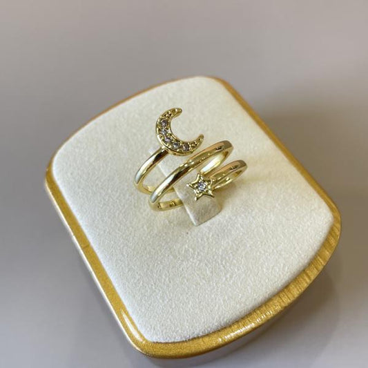ANILLO DOBLE LUNA Y ESTRELLA
