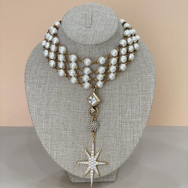 CHOKER ASTRAL DE PERLAS CON DIJE DE ESTRELLA BELEN CON CRISTAL