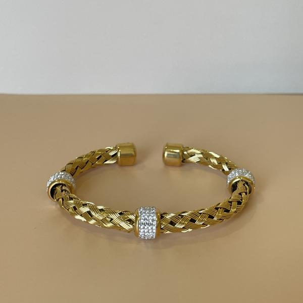 PULSERA CUERDA CON TRES AROS DE CRISTAL
