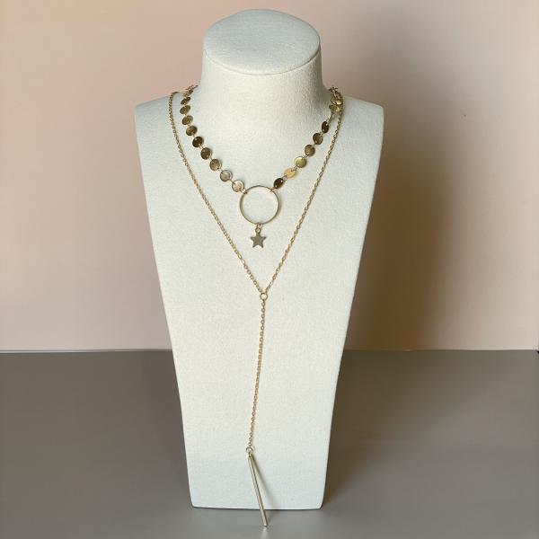 COLLAR LARIAT DOBLE DE MONEDAS Y ESTRELLA