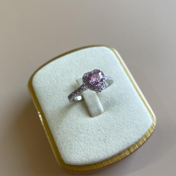ANILLO SILVER CORAZON ROSA