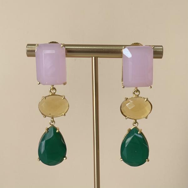 ARETES 3 MULTIGEMSTONES PINK CHALCEDONY HYDRO