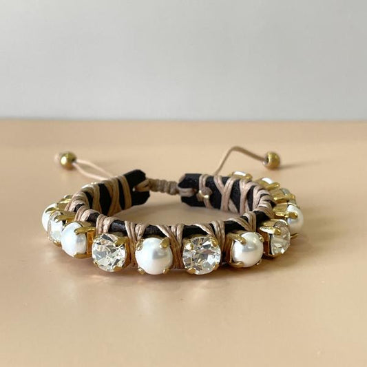 PULSERA FAVORITA PERLA Y CRISTAL CLEAR -HB