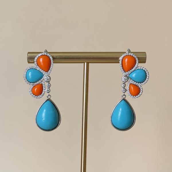ARETES PETALO TURQUESA Y NARANJA