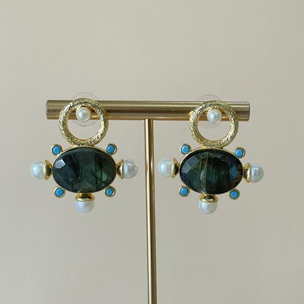 ARETES AURA LABRADORITA CRISTAL TURQUESA