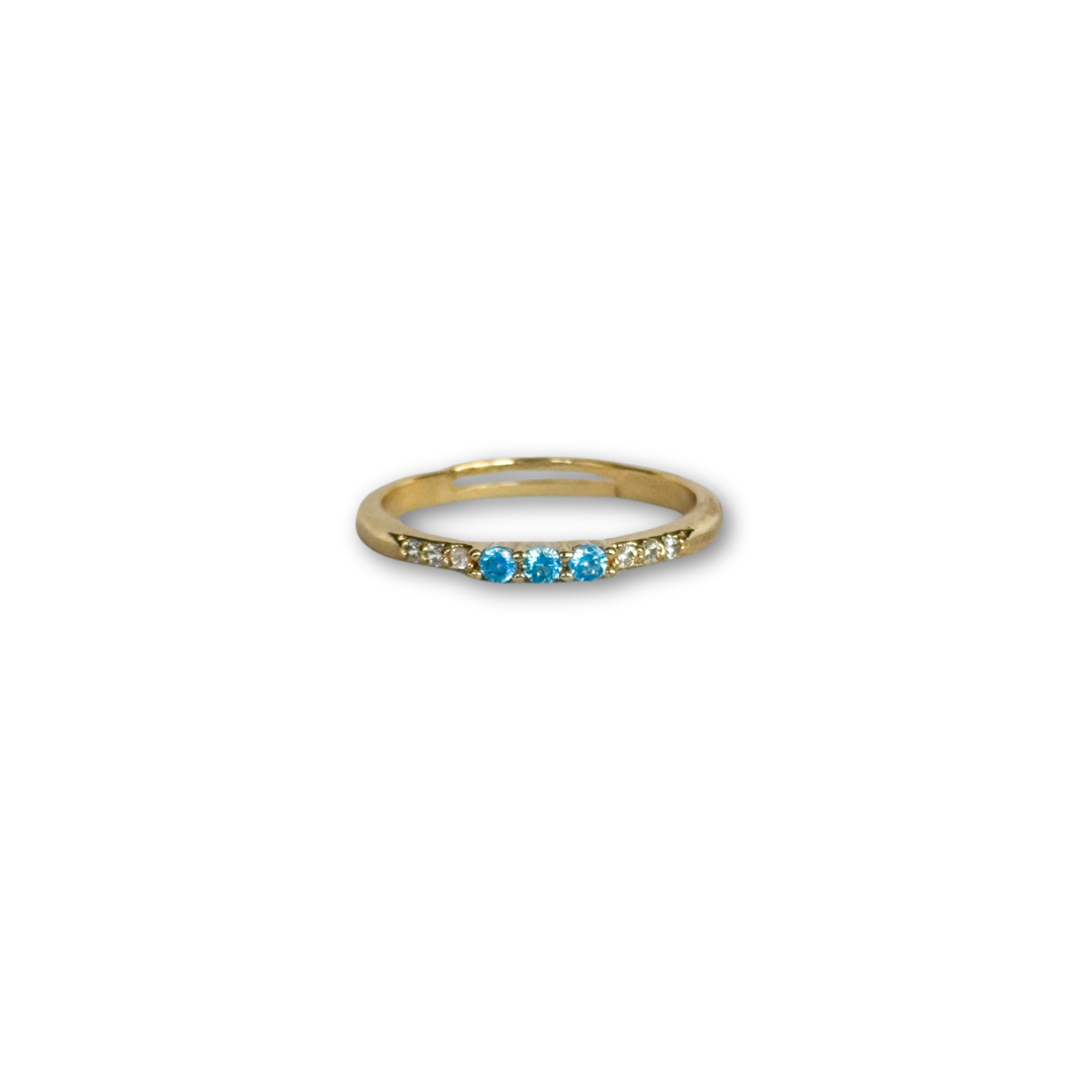 ANILLO TRES CRISTALES AZUL