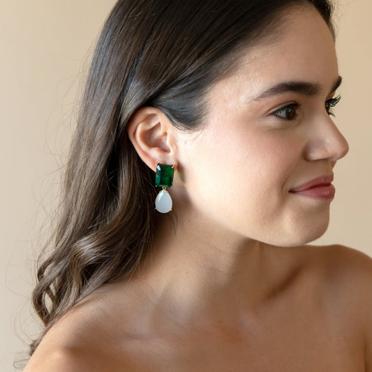 ARETES GEMSTONE MILKY CHALCEDONY & EMERALD