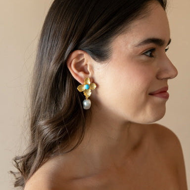 ARETES TURQUOISE GEMSTONE & BAROQUE PEARL