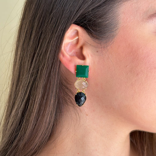 ARETES LUMAR VERDE Y NEGRO