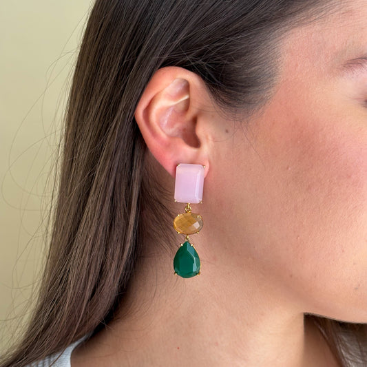 ARETES 3 MULTIGEMSTONES PINK CHALCEDONY HYDRO