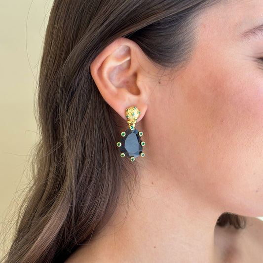 ARETES AMADEA -DROP NEGRO CRISTAL VERDE