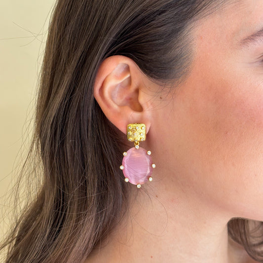 ARETES AMADEA GRANDE - DROP ROSA CRISTAL CLEAR