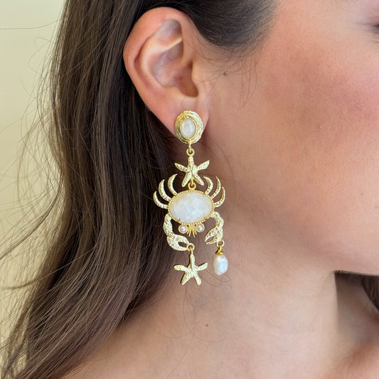 ARETES CANGREJO -CUARZO BLANCO