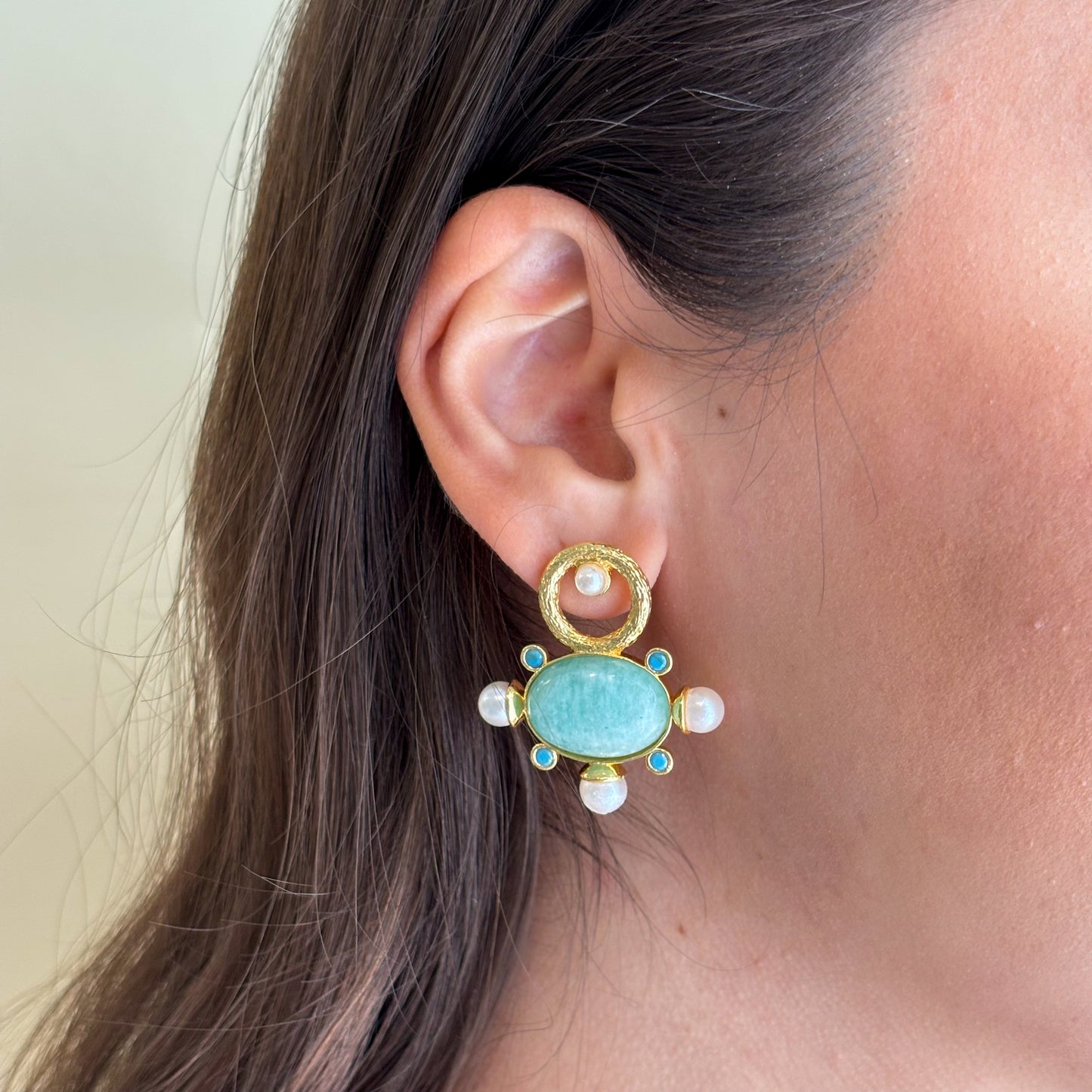 ARETES AURA MENTA CRISTAL TURQUESA