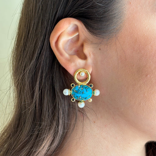 ARETES AURA TURQUESA CRISTAL NEGRO