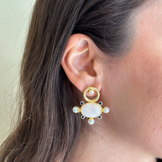 ARETES AURA BLANCO CRISTAL AZUL MARINO