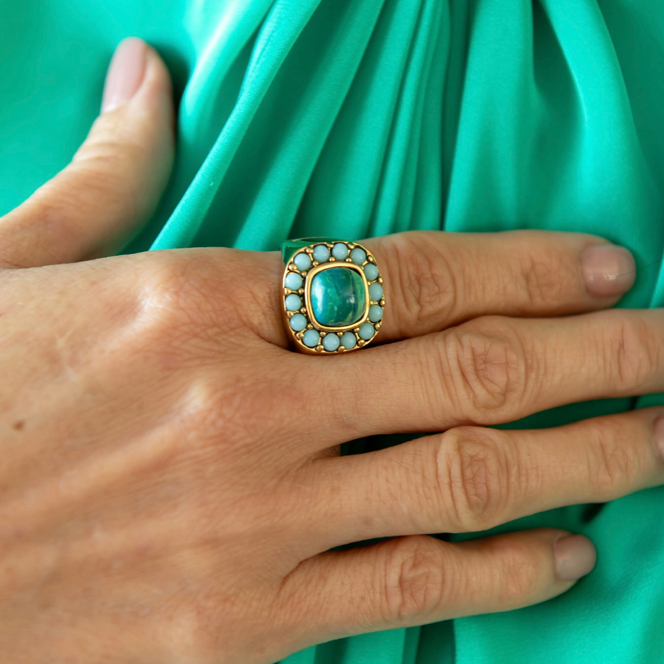 ANILLO CUADRADO TURQUESAS