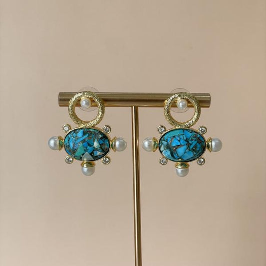 ARETES AURA TURQUESA CON CRISTAL CLEAR