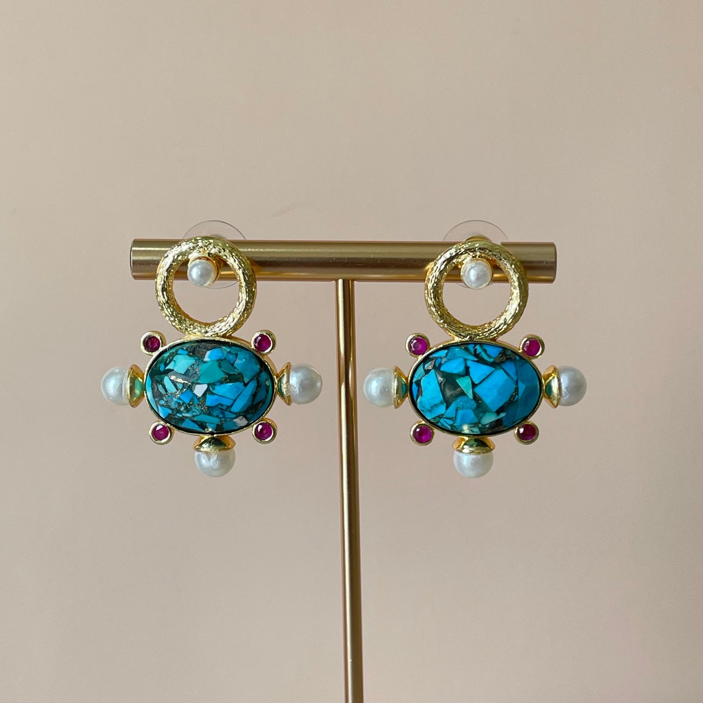 ARETES AURA TURQUESA CRISTAL ROSA