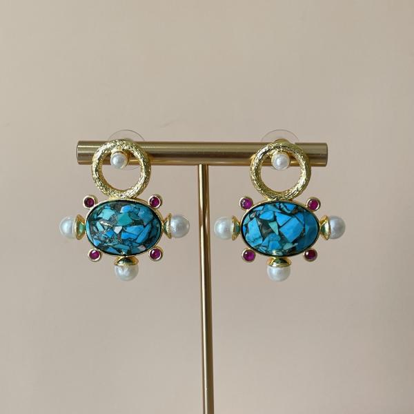 ARETES AURA TURQUESA CRISTAL ROSA